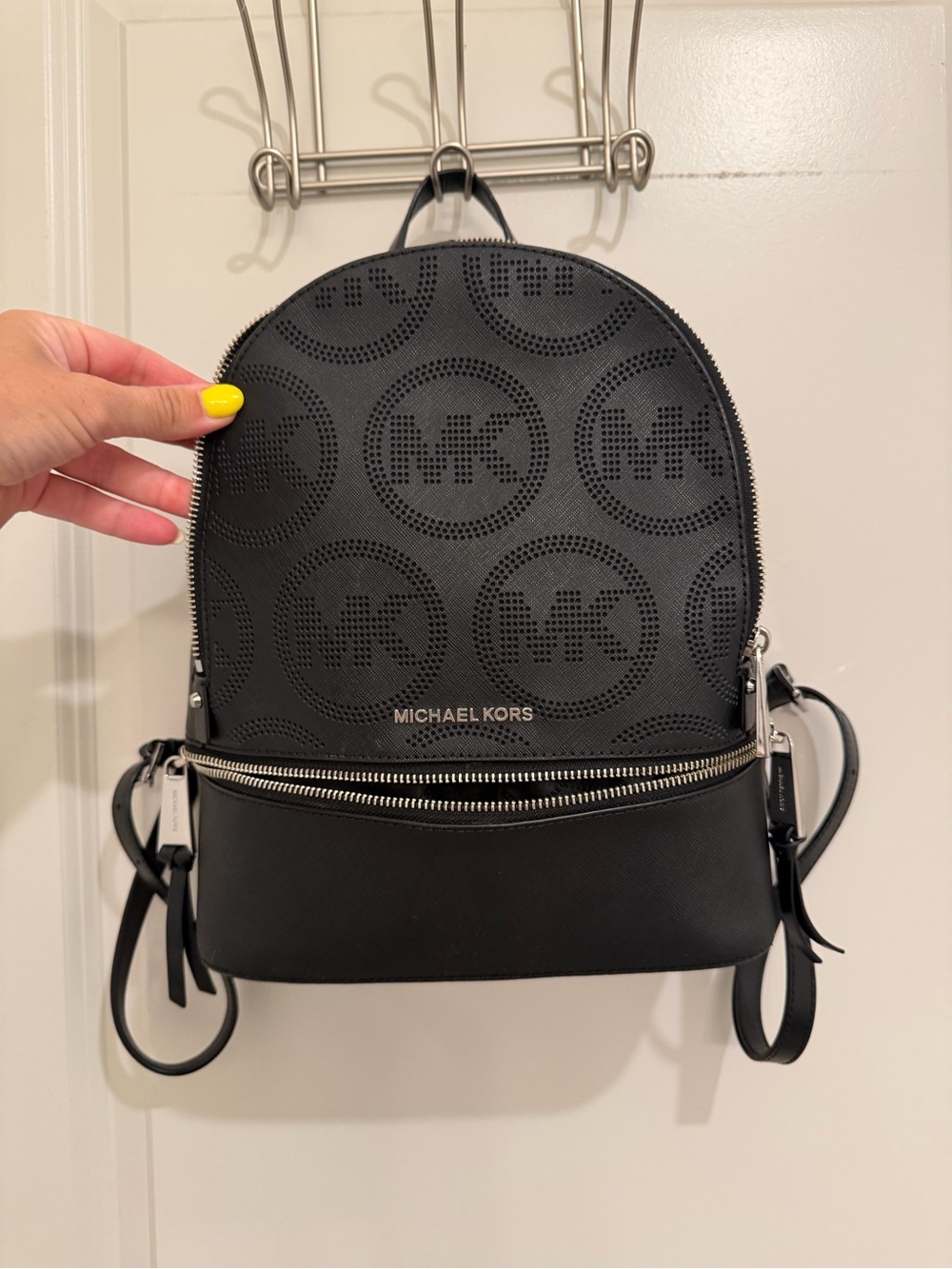 Michael Kors Black Perforated MK Logo Mini Backpack